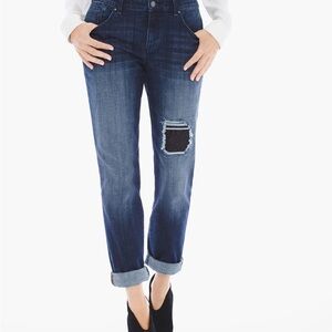 Chicos The‎ Platinum Boyfriend Distressed Embellished Sequin Patch Jeans 1 (8)